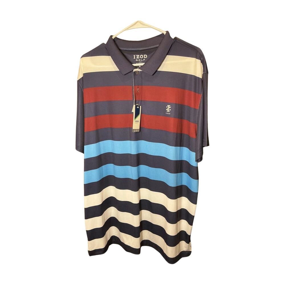 Izod Golf Blue Red White Short Sleeve Polo Golf Shirt Size  XL